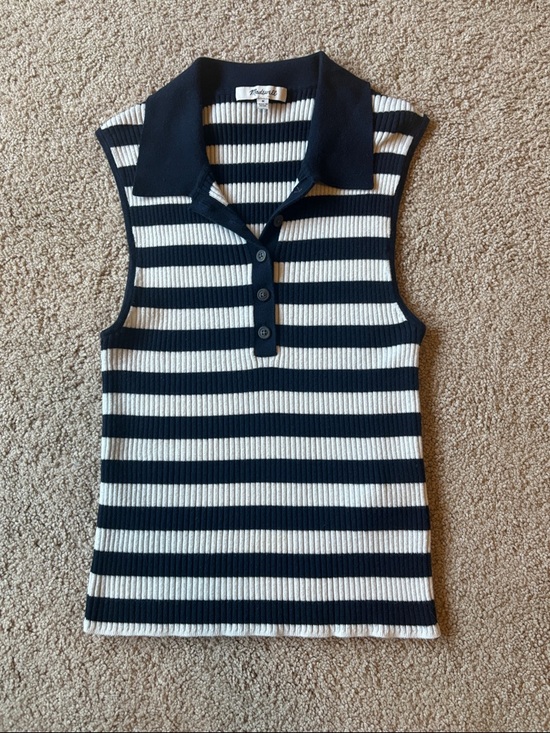 Madewell Tops - Madewell Navy and White Striped Sleeveless Polo Tank